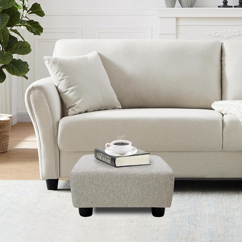 CAROLMADE  pouf صغير مع أرجل تحت المكتب مسند للقدم لغرفة المعيشة وغرفة النوم والمكتب، كتان-بيج - Image 2